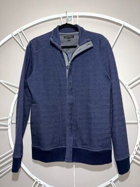 Banana Republic Men's Navy Heathered Herringbone Cardigan